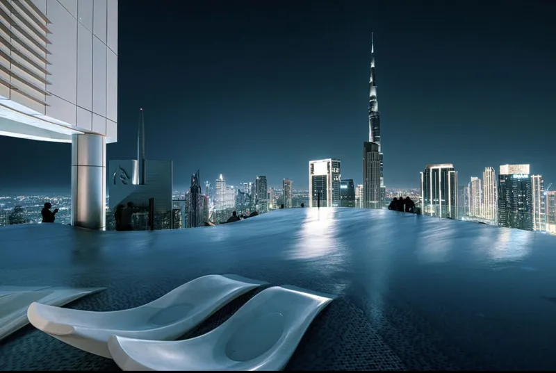 Dubai Scenic Infinity Pool w/ Burj Khalifa Views